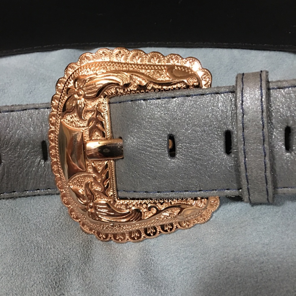 Western Style Belt from Brazil Gray Leather with Rose Gold Buckle